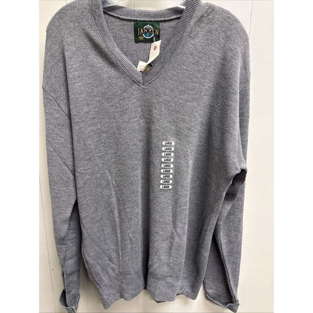 Jantzen Light Gray V Neck Long Sleeve Sweater Made in USA Mens Large 90’s